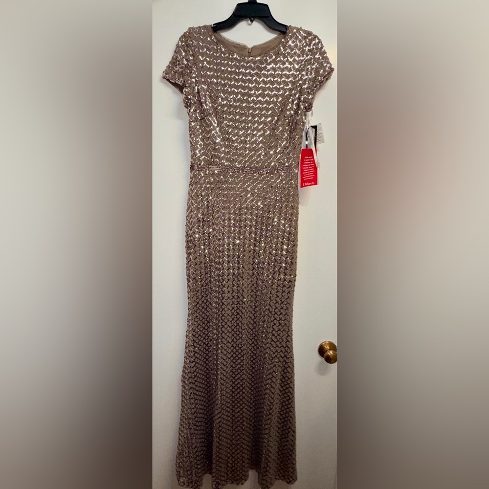 NWT Betsy & Adam Champagne Sequin Maxi Dress